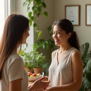 Nutritionniste partageant des conseils à une cliente chez Énergie Vitalité.